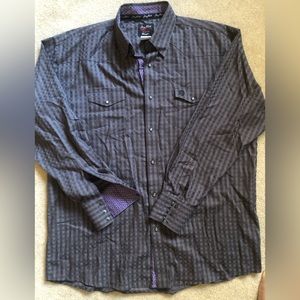 🤠WRANGLER Troubadour Western Snap Button Down Dress Shirt Size XL Grey & Purple